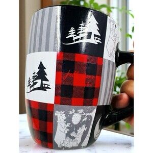 Yogi Bear & BooBoo Hanna Barbara Jellystone Park Black Red Plaid Coffee Cup EUC
